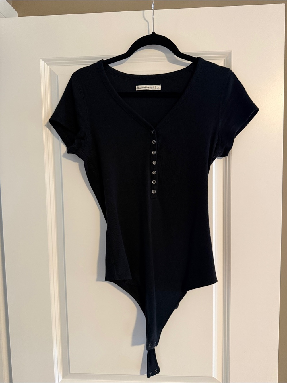 Abercrombie & Fitch Black Ribbed Henley Bodysuit